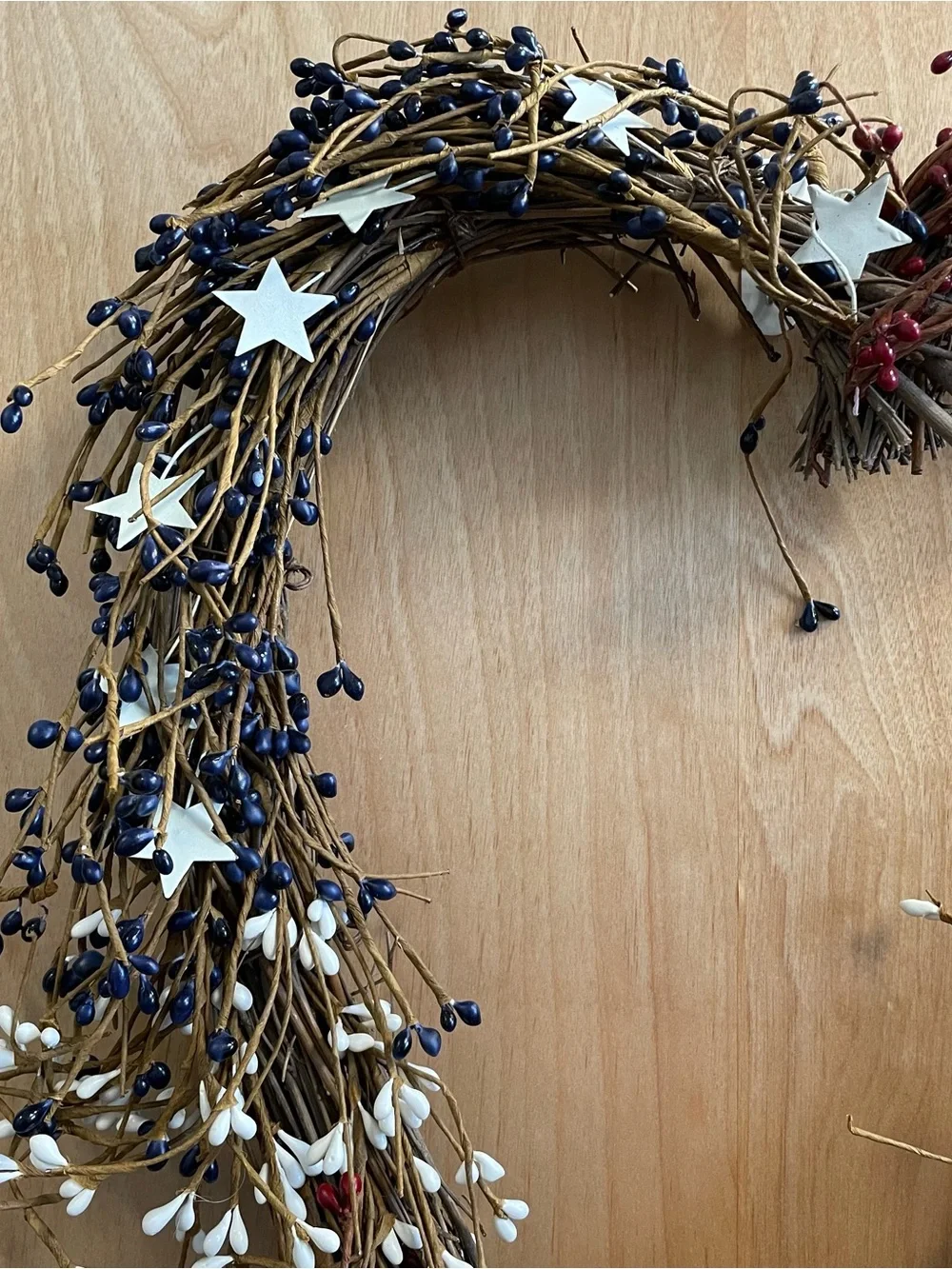 Patriotic Americana 4th of July/Memorial Day Berry and Grapevine Heart Wreath